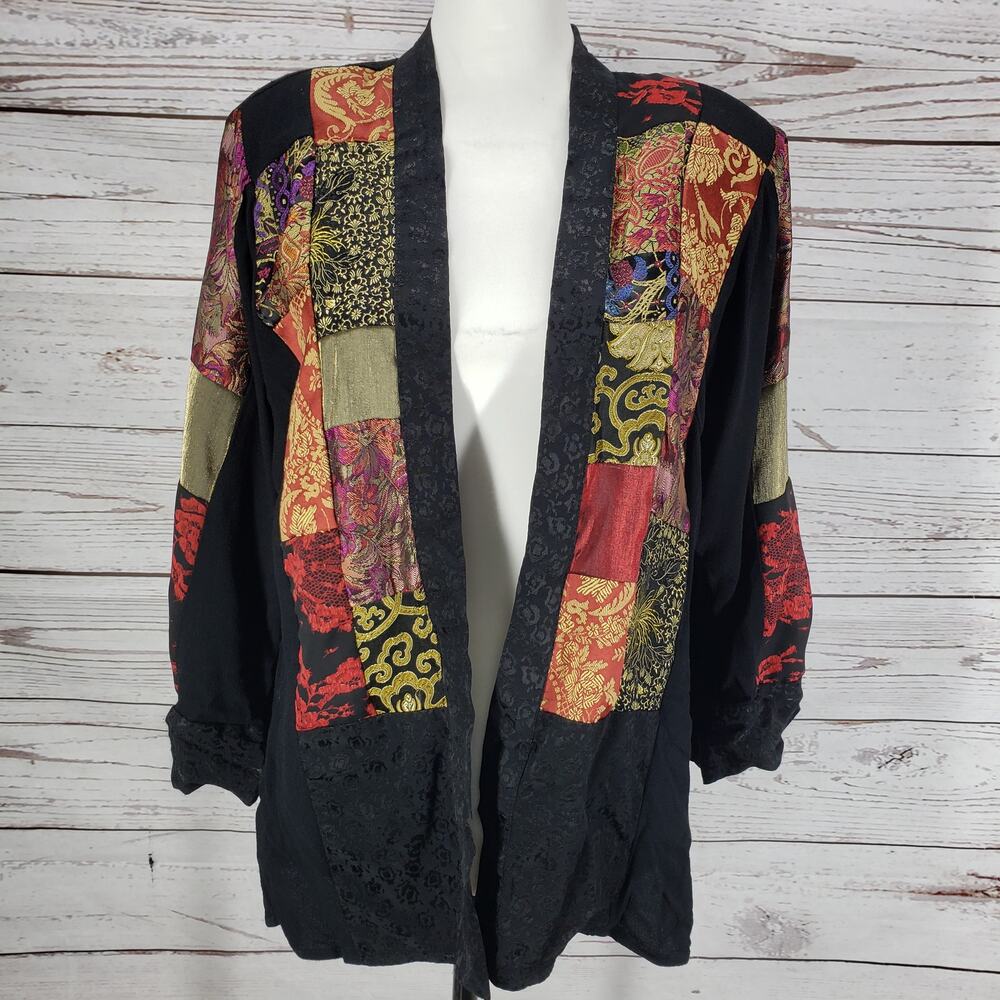 Tommy N Loulou Women's Brocade Patchwork Open Front Blazer Jacket Size Medium